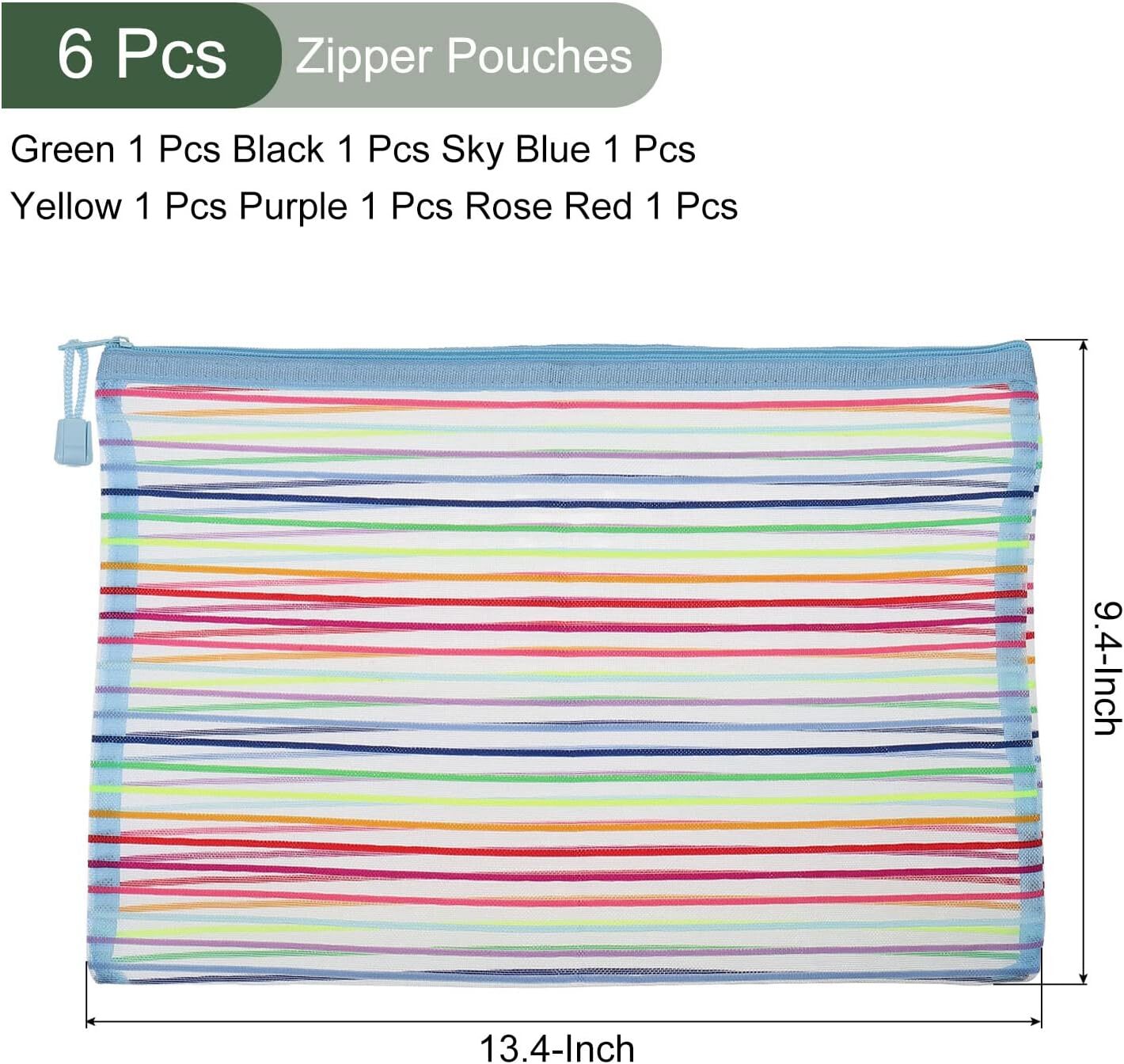 YOKIVE 6 Pack Mesh Cosmetic Bags, A4 Nylon Zipper Files Pockets Pencil Cases…