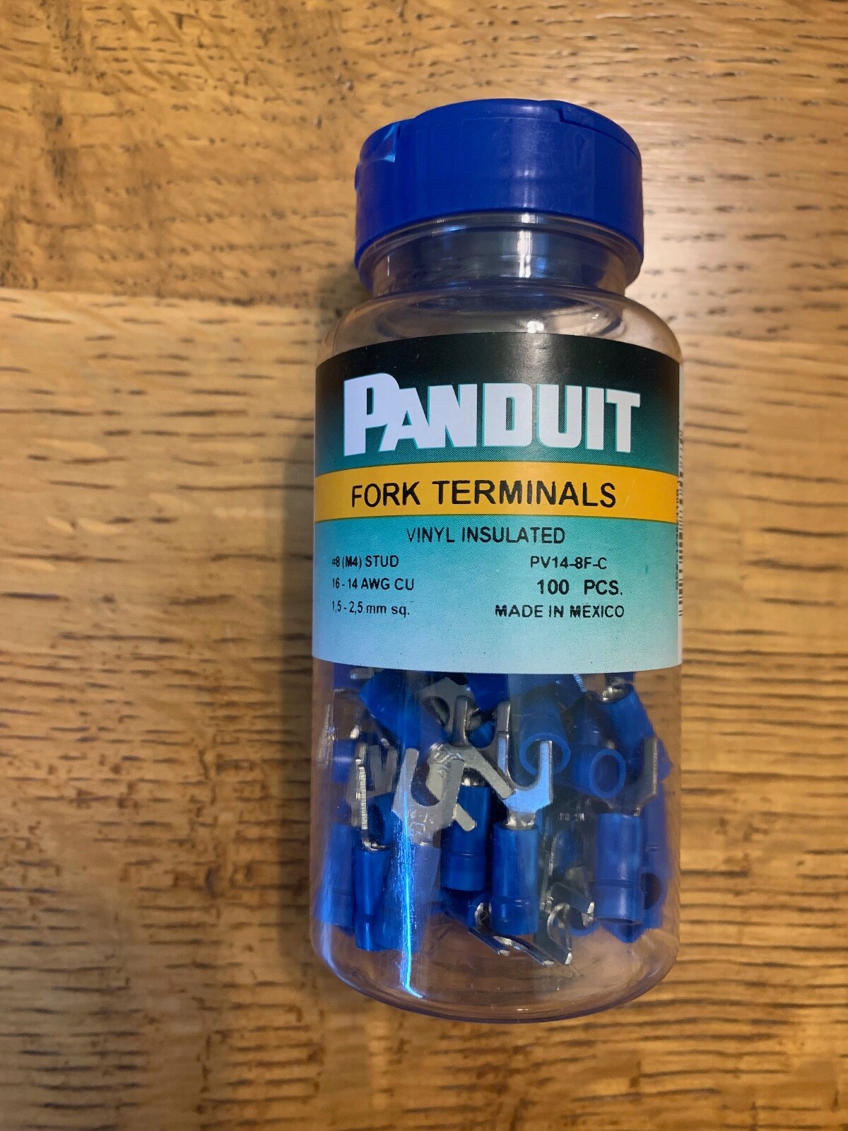 Panduit PV14-8F-C 16-14 Awg Vinyl Fork Terminal #8 Stud (Pack of 25 Forks ONLY)