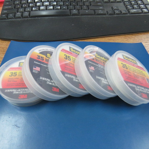 SCOTCH/ 3M 35 WHITE TAPE Qty of 5 per Lot WHITE VINYL ELECTRICAL TAPE, 5 ROLLS-