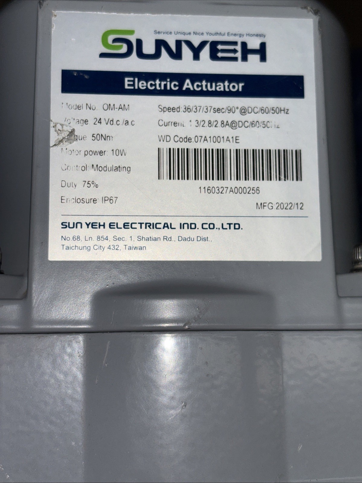 Sunyeh OM-AM Electric Actuator,50Nm, 10W 24VDC/AC Quarter-Turn IP67Modulating 2″