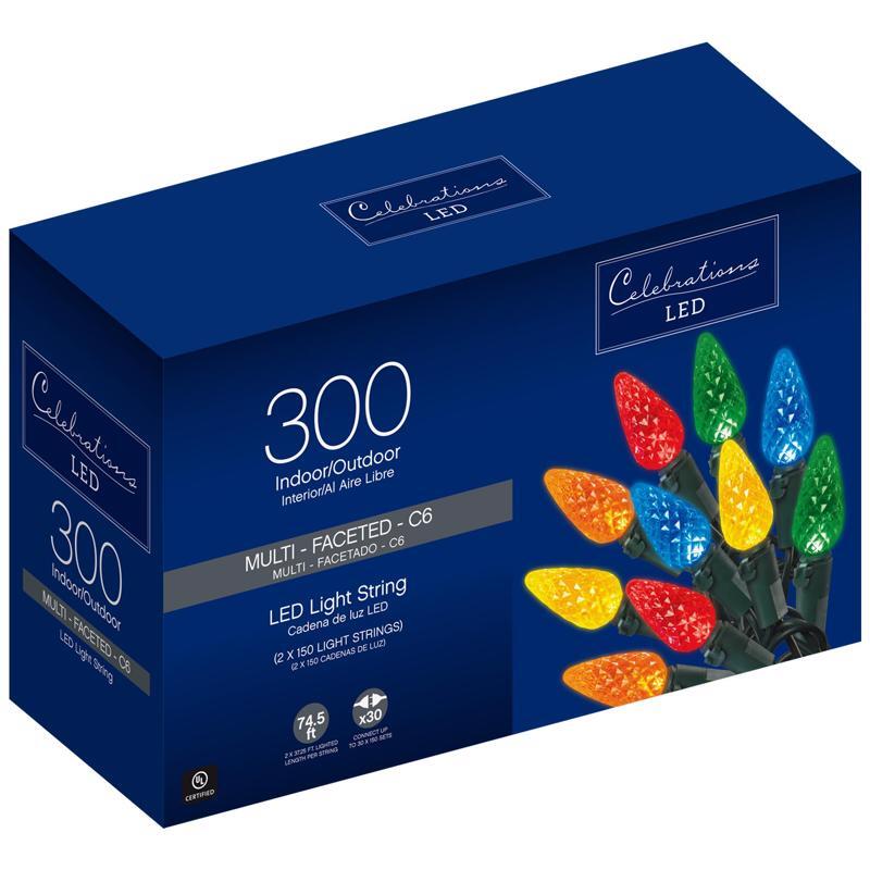 Celebrations Led C6 Multi-Color 300 Count String Christmas Lights 74.5 Ft.