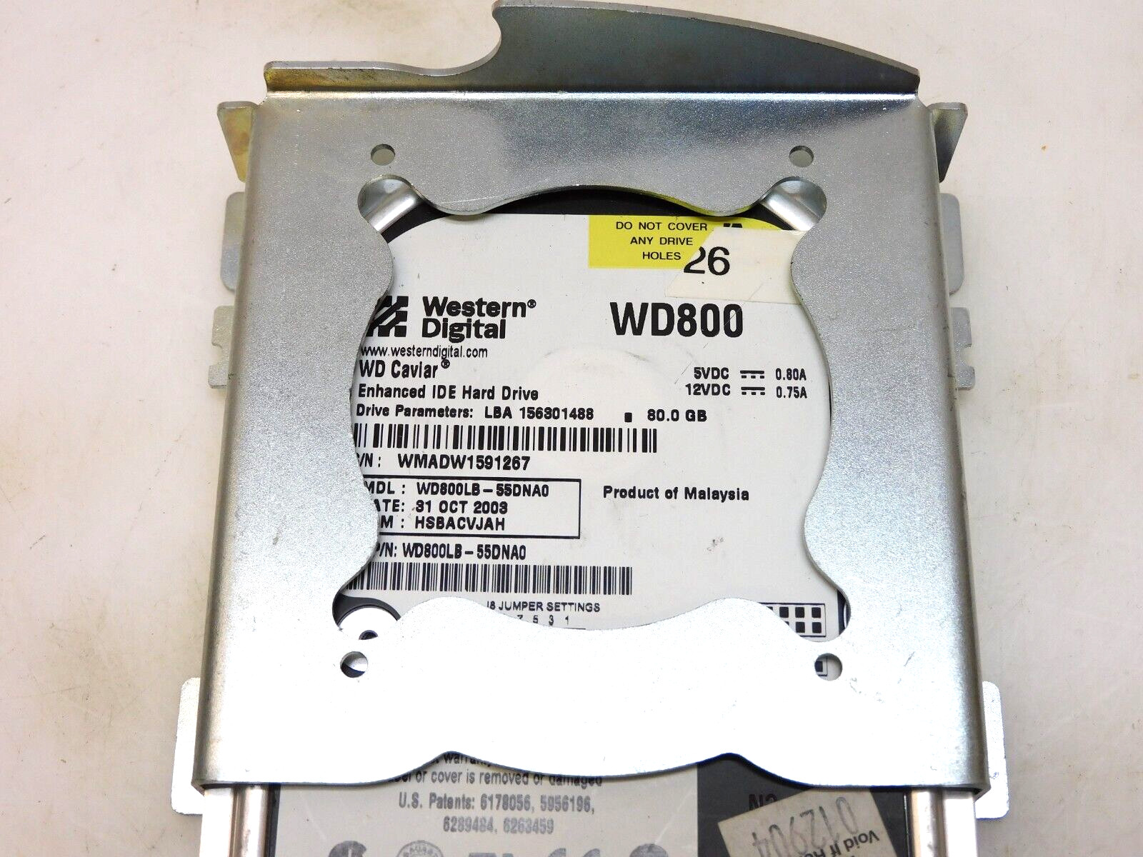 WESTERN DIGITAL WD800 HARD DRIVE WD800LB-55DNA0 80.0 GB