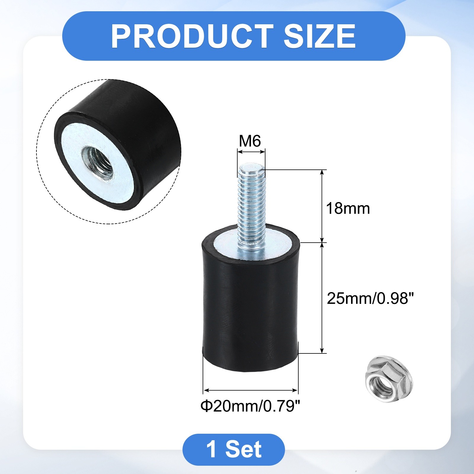 1Pcs M6x18mm Rubber Mounts, 25x25mm(DxH) Rubber Shock Absorber Mount with Nut