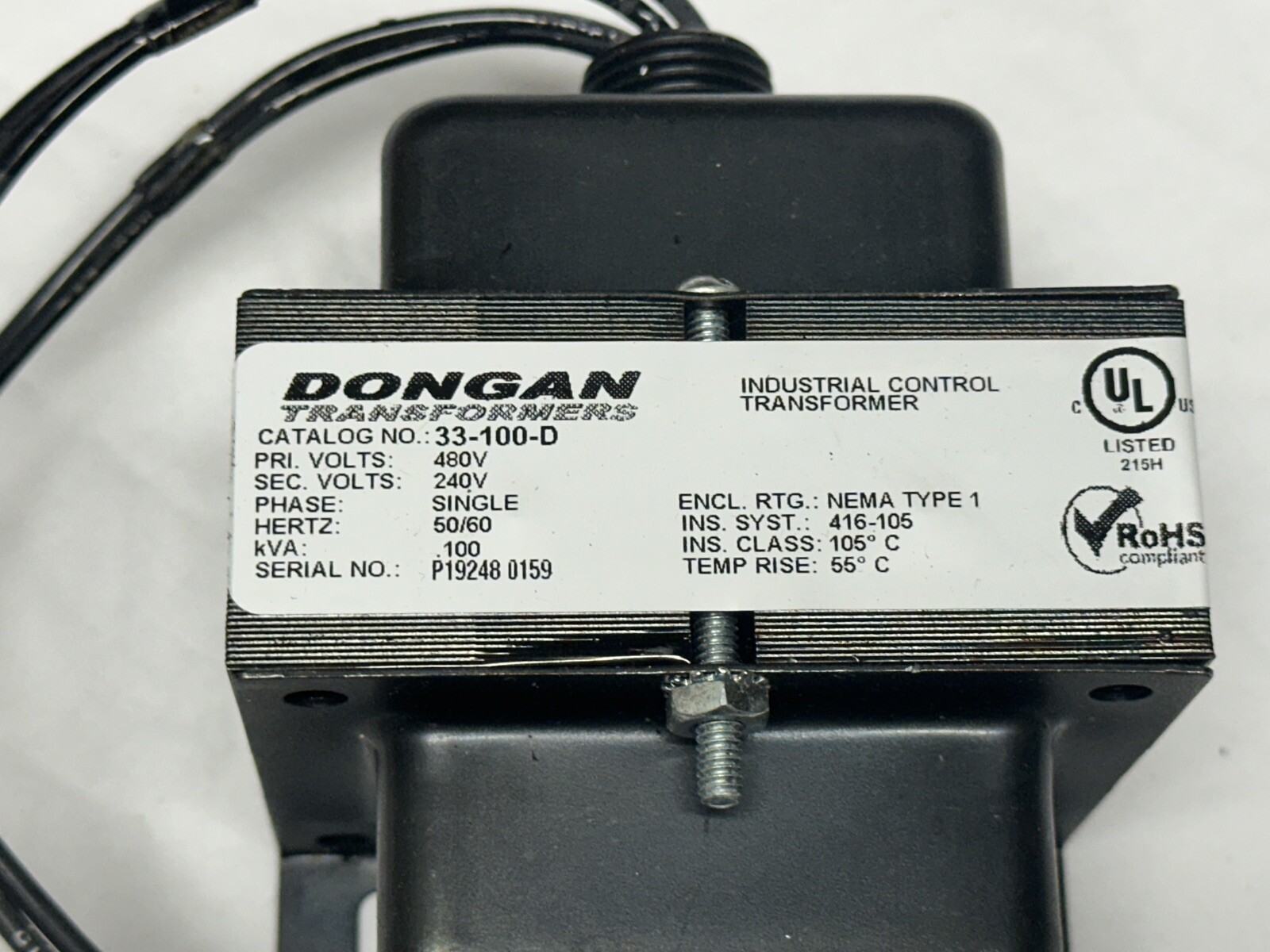 Dongan 33-100-D 33 Series Control Transformer, 480 VAC Primary, New