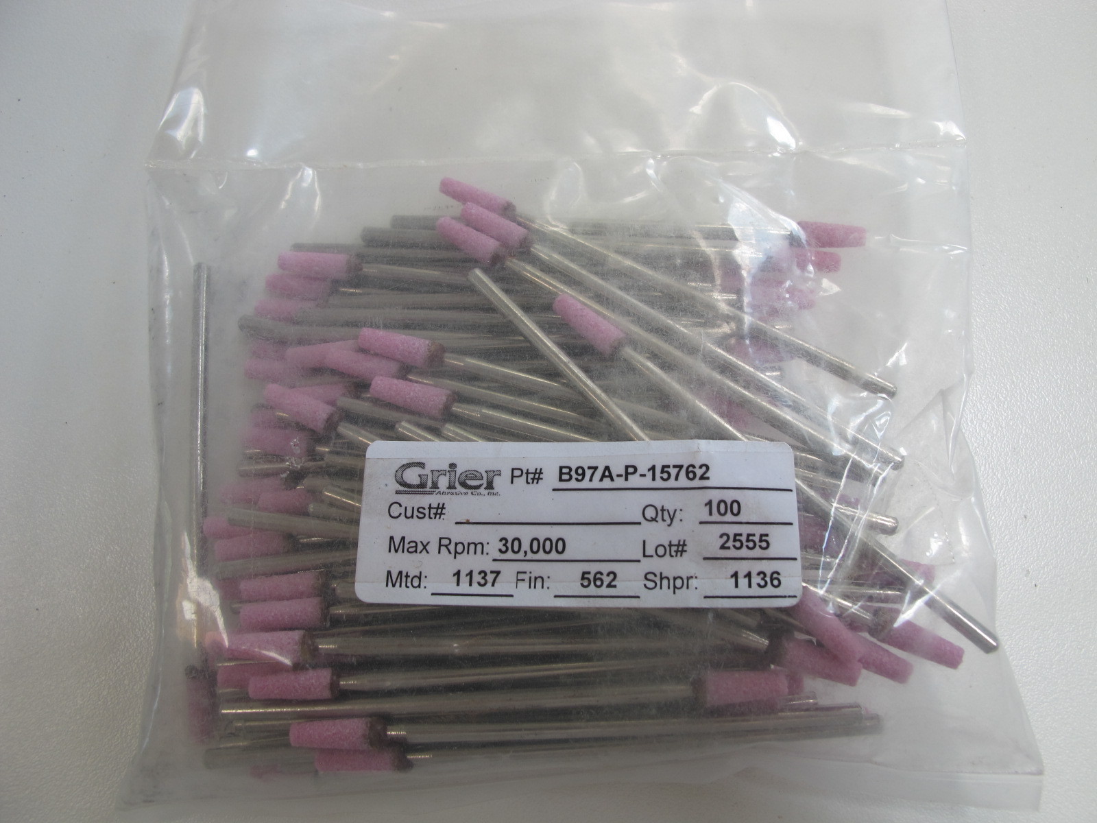 GRIER B97A-P-15762 Abrasive Mounted Stone POLishing Grinding Wheel ½”X3M 100pcs