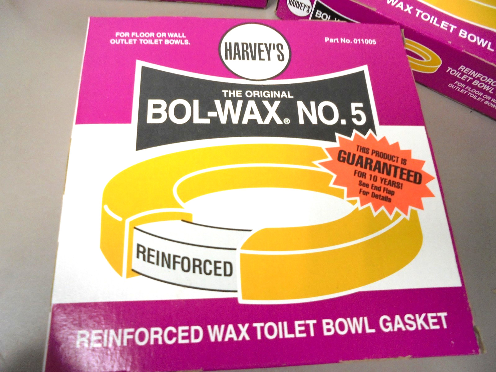 Lot of 3 Harvey’s BOL-WAX No. 5 Toilet Bowl Wax Ring Gaskets Reinforced