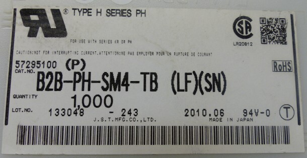 JST B2B-PH-SM4-TB(LF)(SN) Qty of 200 per Lot CONN HEADER PH TOP 2POS 2MM SMD