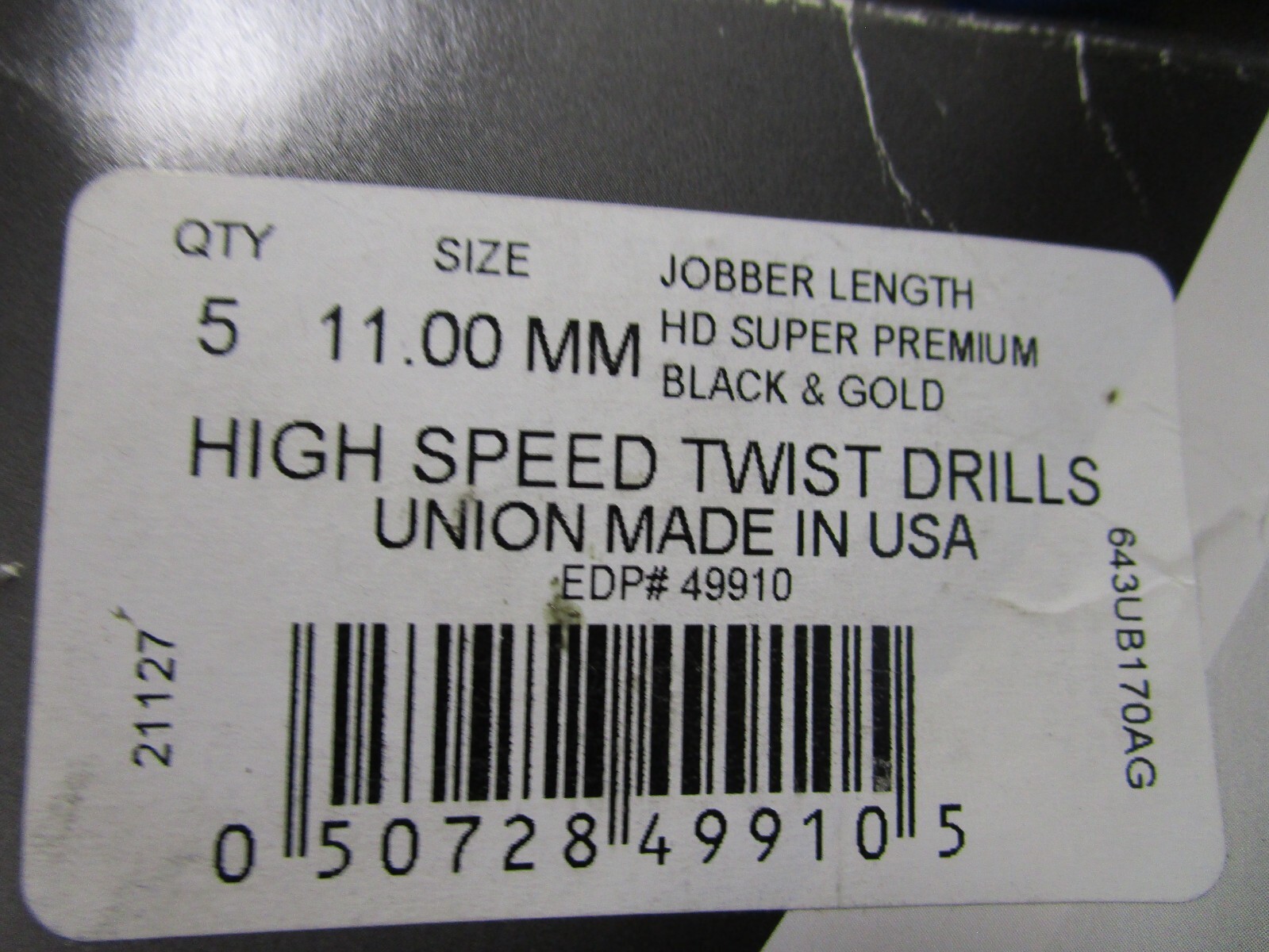 11.00mm x 103.0mm OAL 135° Split Black/Gold High Speed Steel Jobber Drill QTY 5