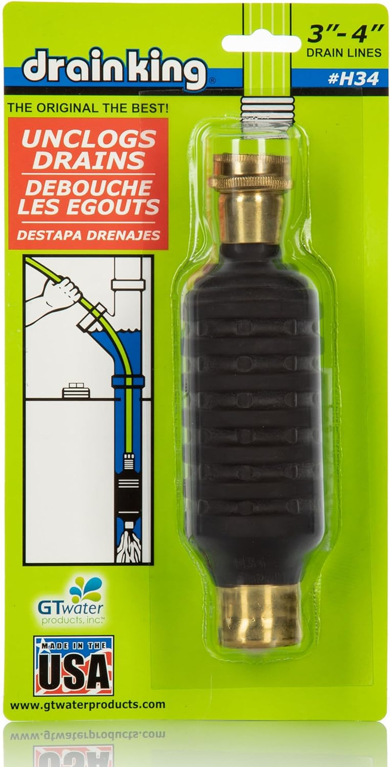 H34 Unclogs Sewer Lines, Main, and outside Deck Drains, 3 to 4 Inch
