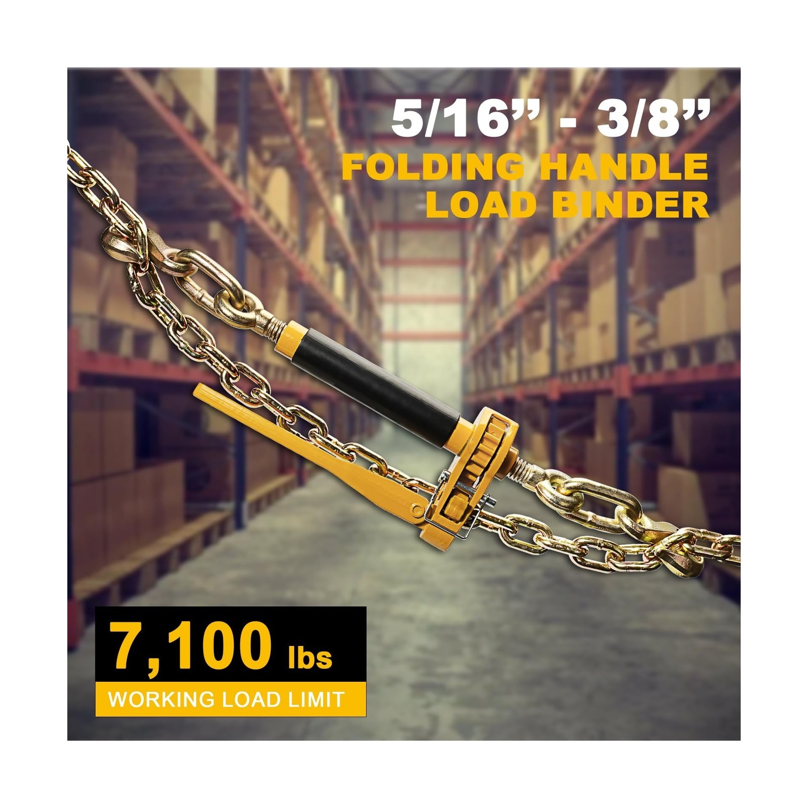 5/16″ – 3/8″ Folding Handle Load Binder, Heavy Duty Ratchet Chain Binder w/Gr…