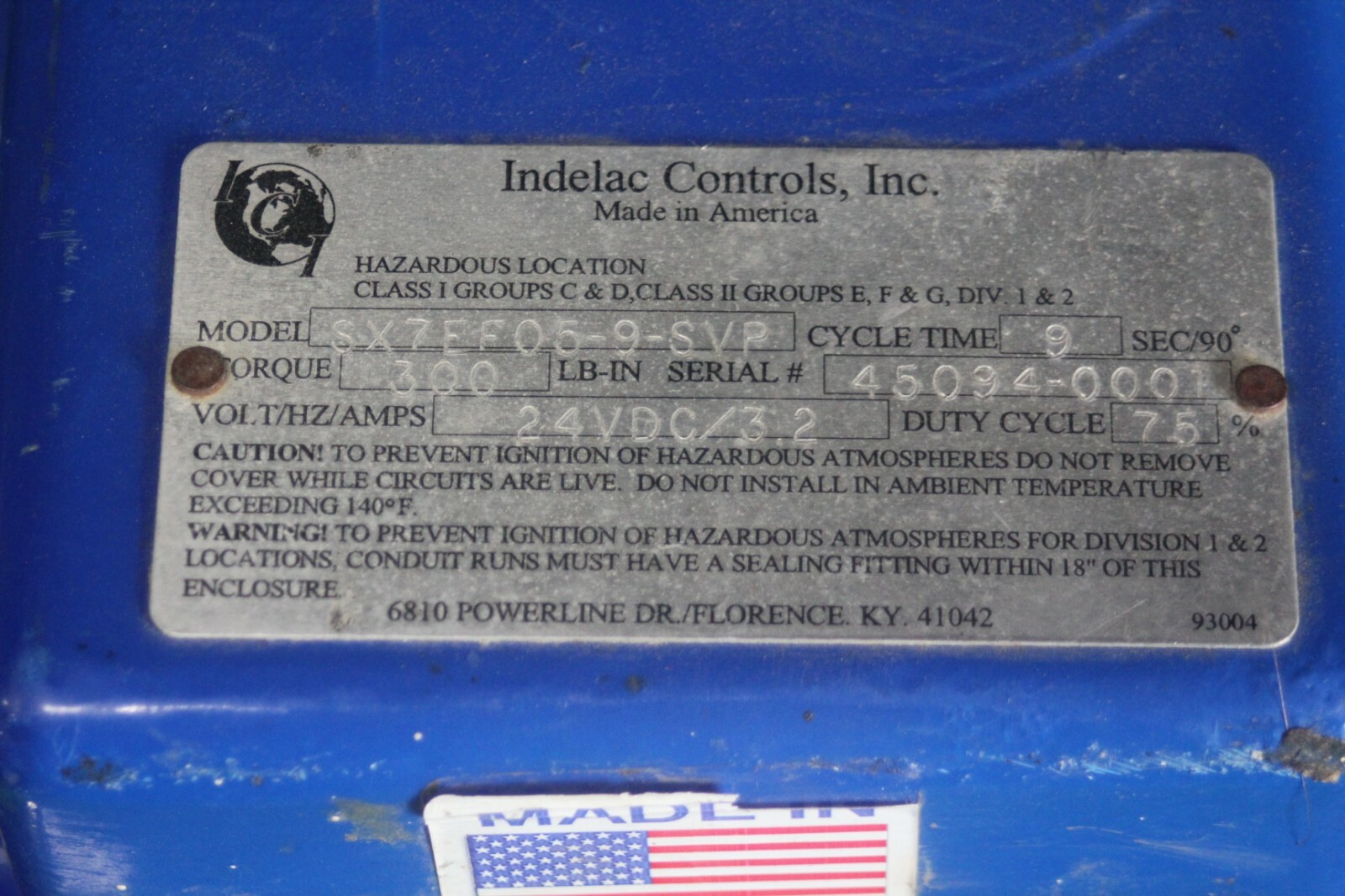 Indelac Controls Inc. Valve Rotator SX7EF05-9-SVP