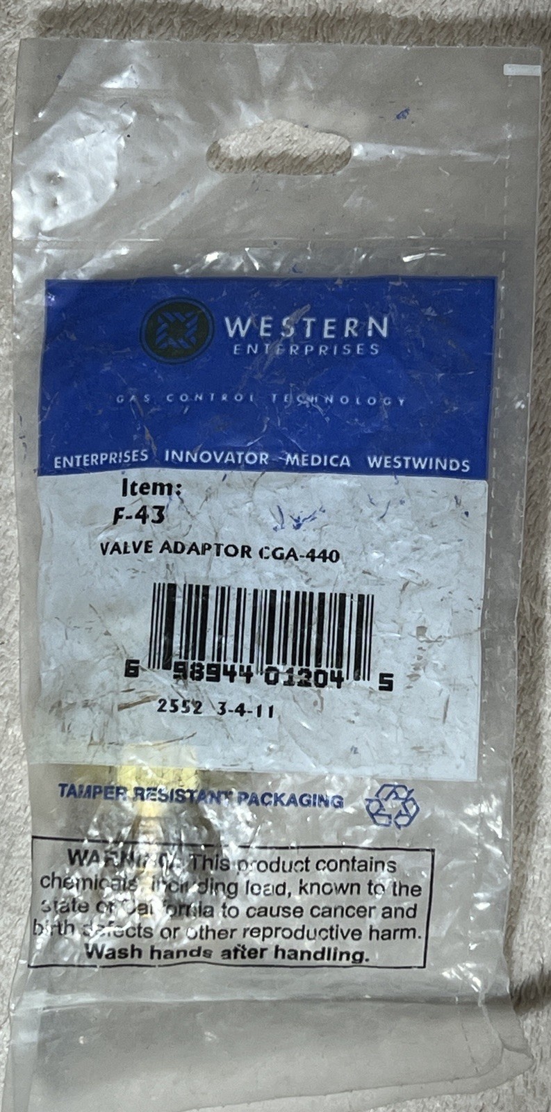 Western Enterprises F-43 Brass SAE Flare Adapter CGA-440 to 1/2″ NPT Male NOS