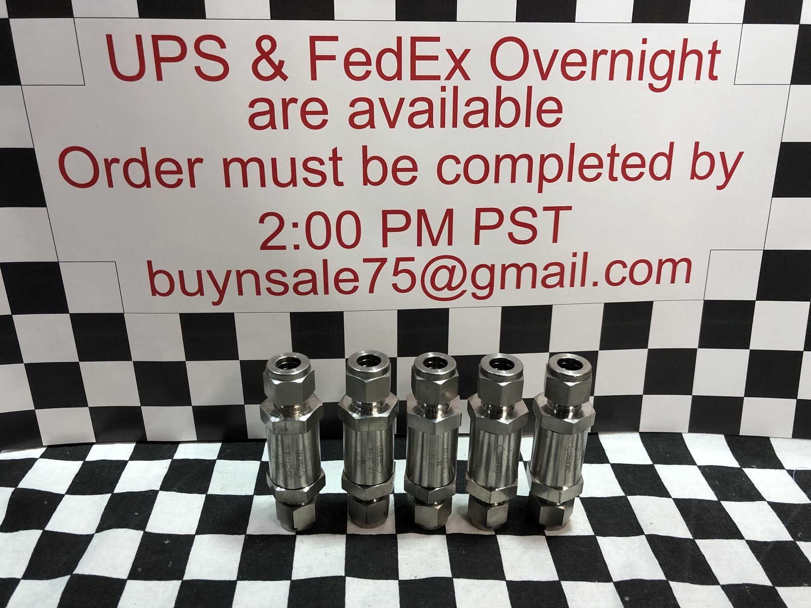 LOT OF 5, SWAGELOK CHECK VALVE 3/8″, 25 PSI, SS-6C-BU-25, SHIPSAMEDAY#1622A31