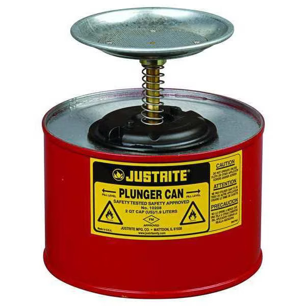 Justrite 10208 Plunger Can, 1/2 Gallon Can Capacity, Galvanized Steel,