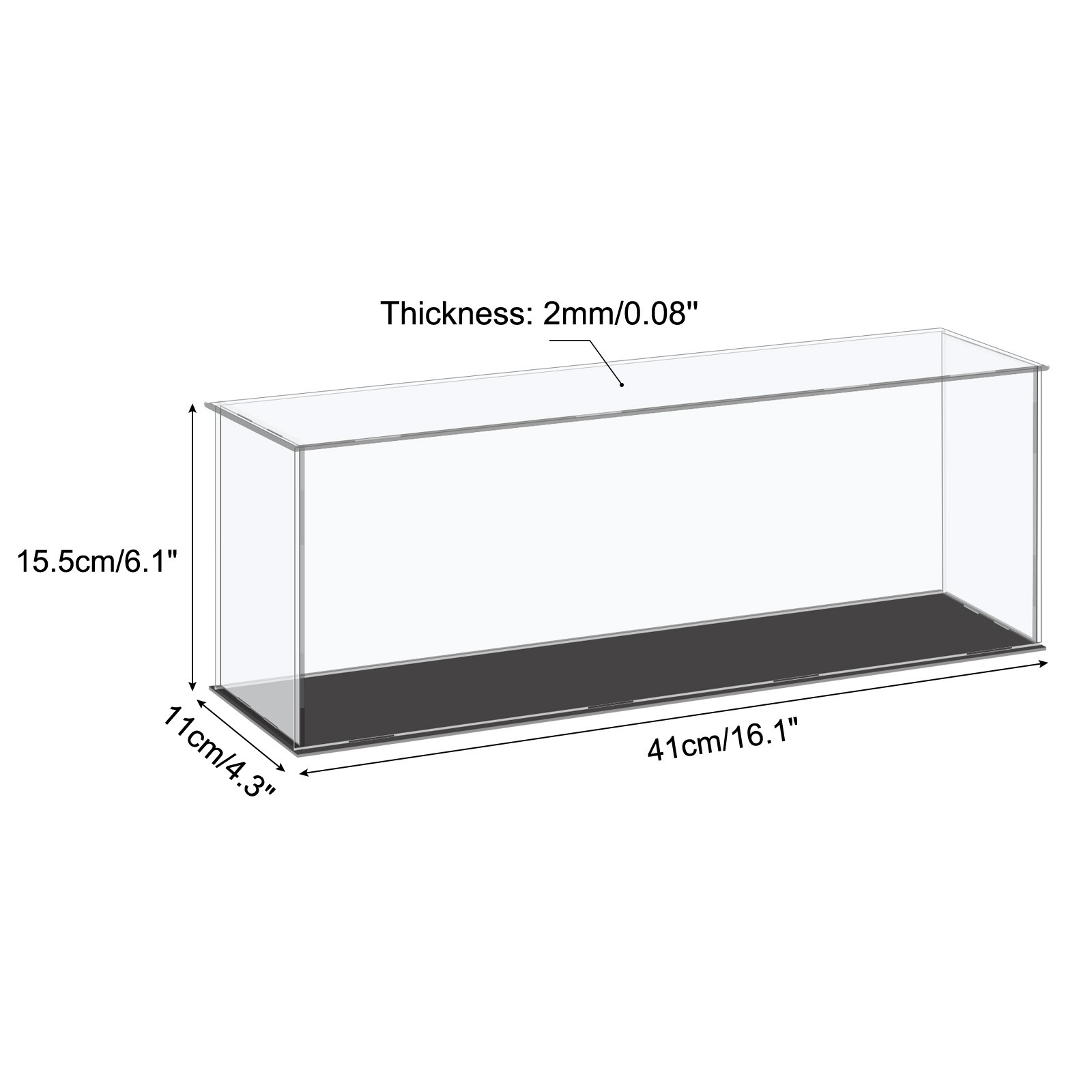 Acrylic Display Case Plastic Cube Storage Box Clear Small Showcase 41x11x15.5cm