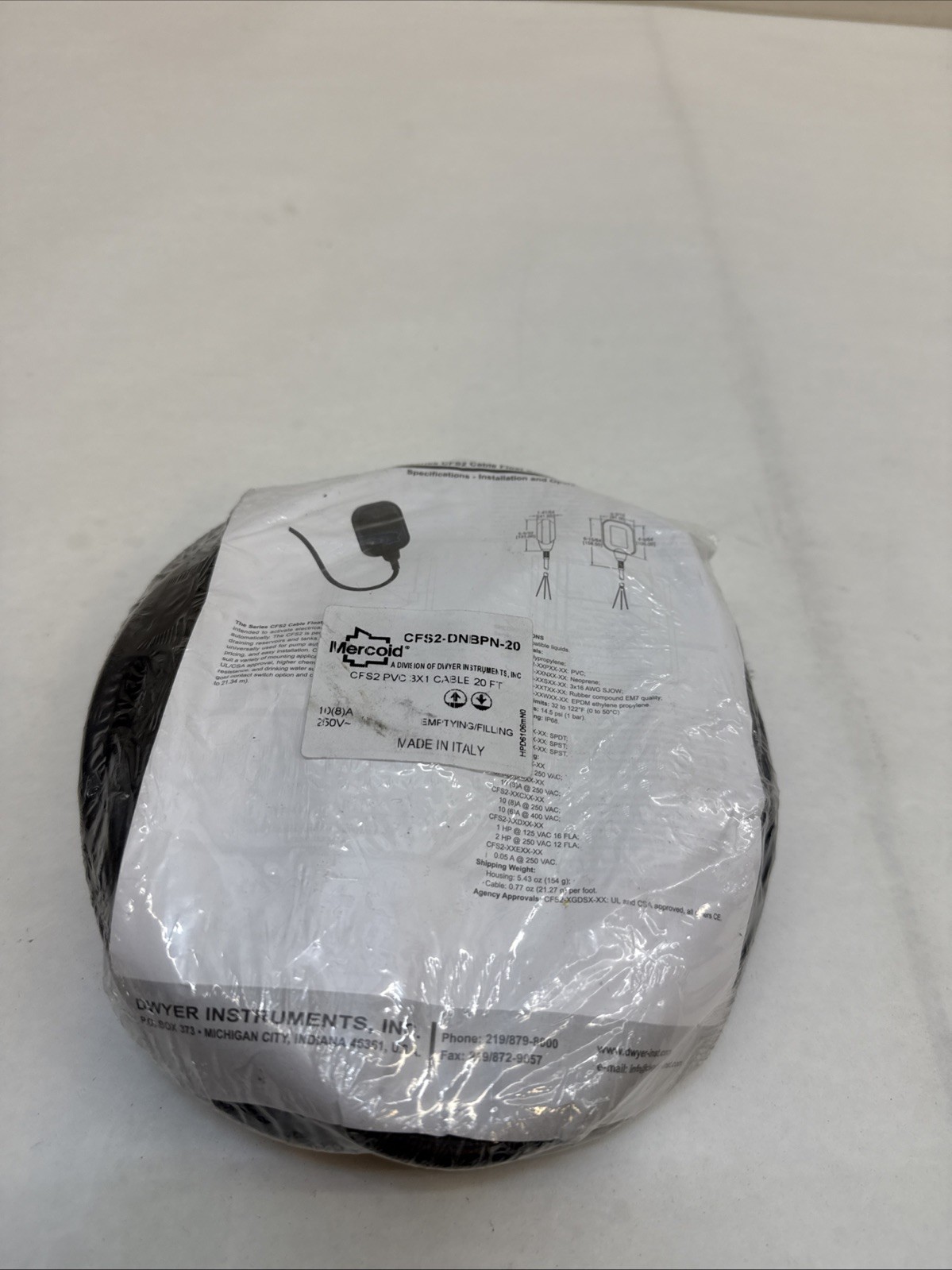 MERCOID FLOAT SWITCH CABLE CFS2-DNBPN-20 20 FT. (112-1) 250V