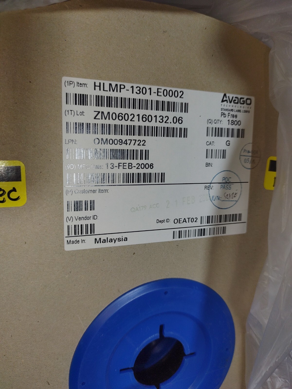 Avago HLMP-1301-E0002 =New Roll of ~1800= Red LED OM00947722