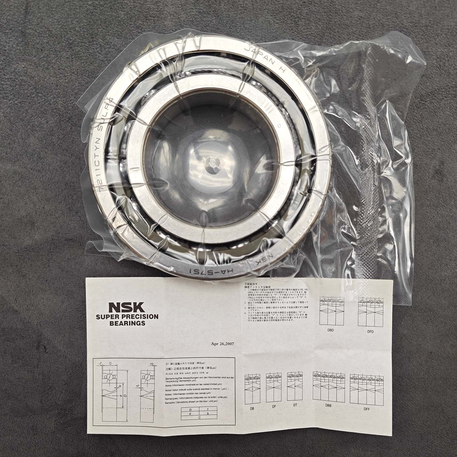 New Abec-7 Super Precision Spindle Bearings 7211CTYNSULP4 for NSK (Set of Two)