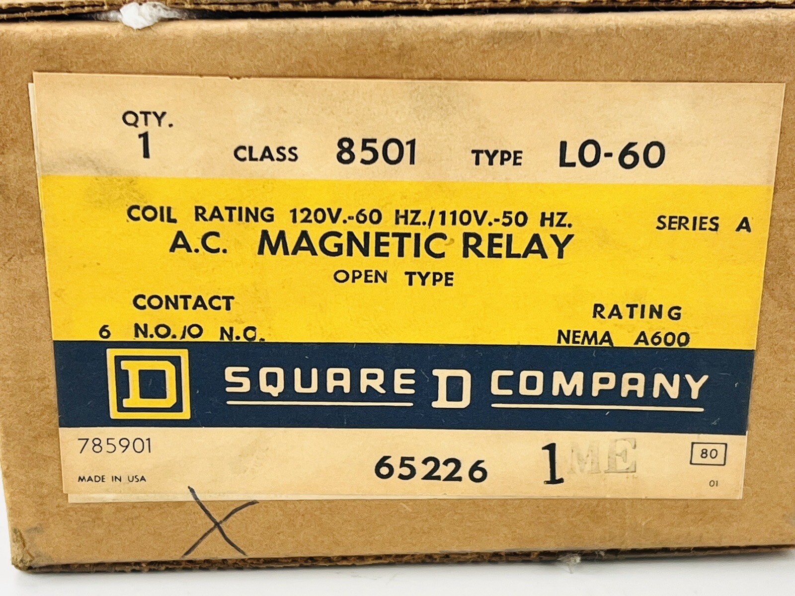 Square D 8501 Type LO-60 A.C Magnetic Relay Open Type 120-60/110-50 *WARRANTY*