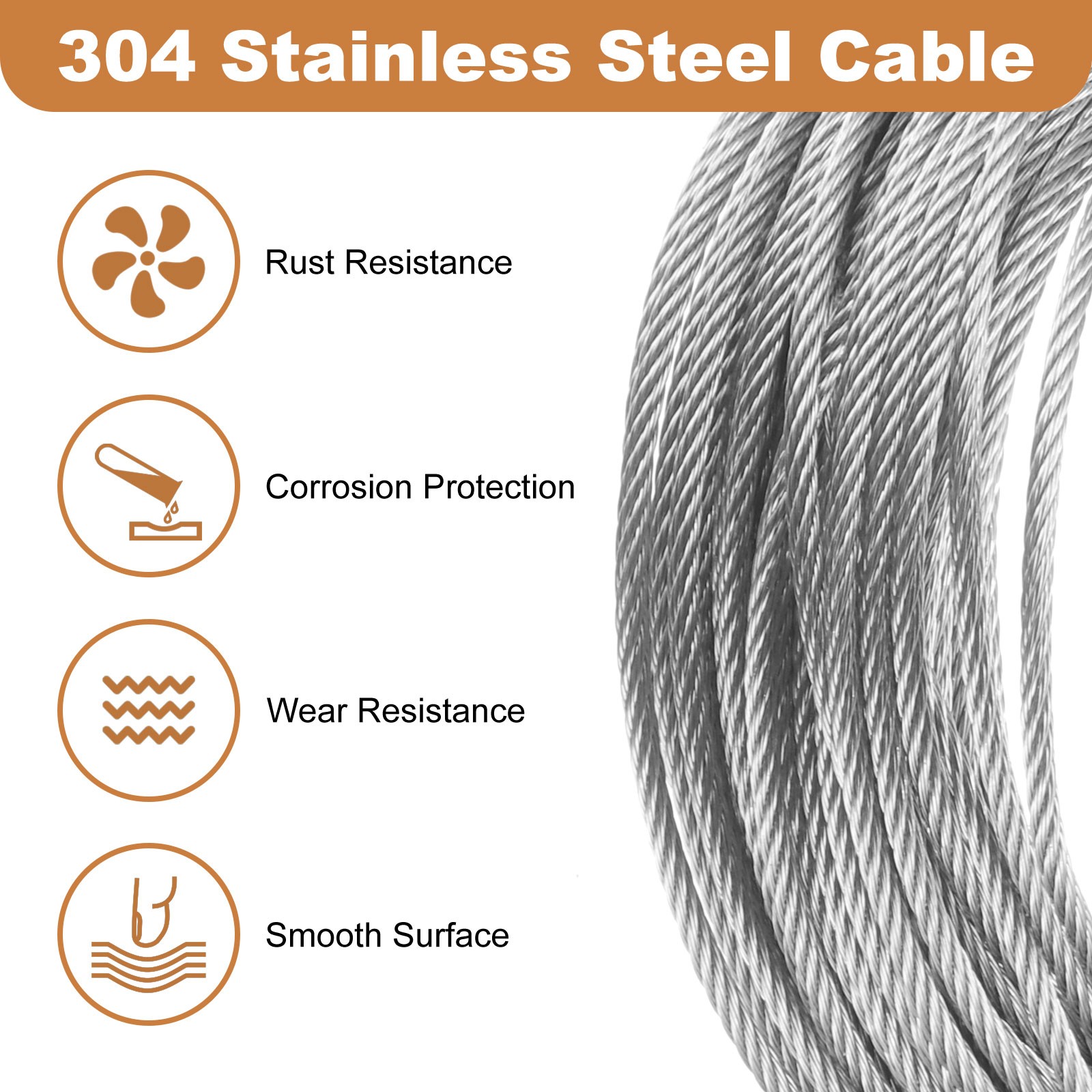 50ft (15M) 1.8mm Stainless Steel Wire Rope 7×7 Strand with 20pcs Loop Sleeves