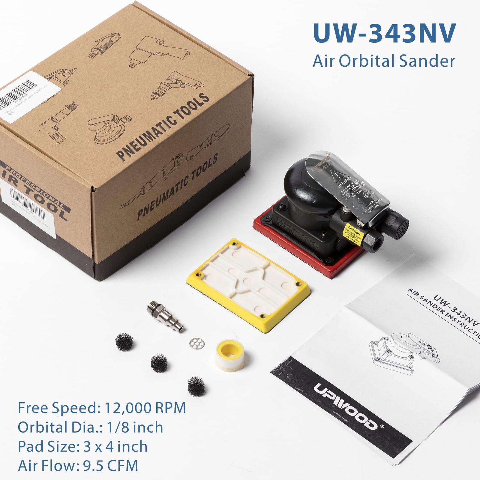 Non-Vacuum Orbital Air Sander, Mini Jitterbug Sander 3 in x 4 in 1/8 in Orbit…