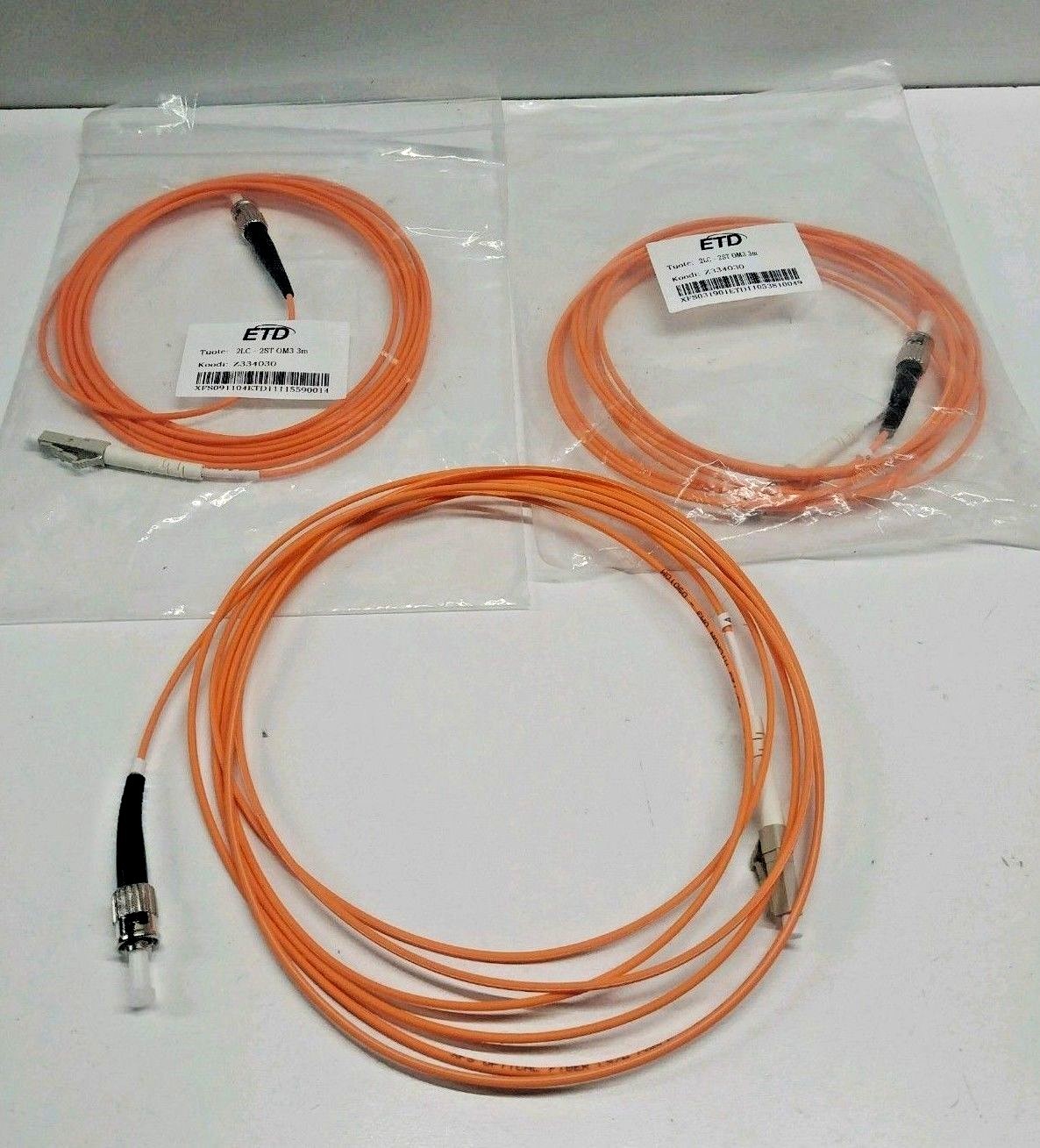 LOT OF (3) NEW OLD STOCK! ETD 3M FIBEROPTIC PATCH CORDS 2LC-2ST OM3
