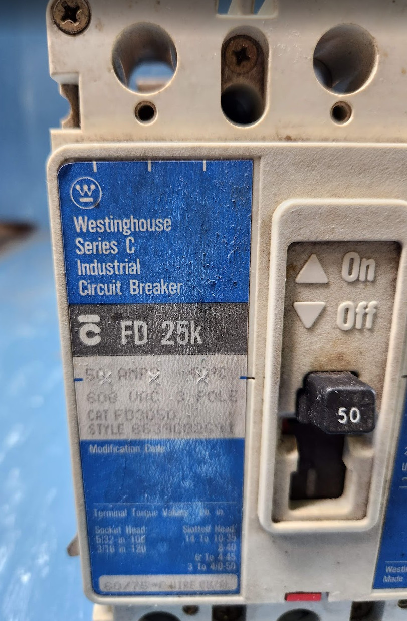 FD3050 Westinghouse Circuit Breaker 50A 600VAC 3 Pole FD 25k