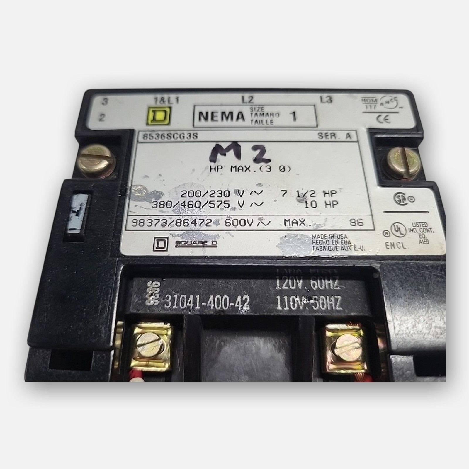 SQUARE D 8536SCG3S MOTOR STARTER NEMA SIZE 1, 110V/50Hz 120/60Hz