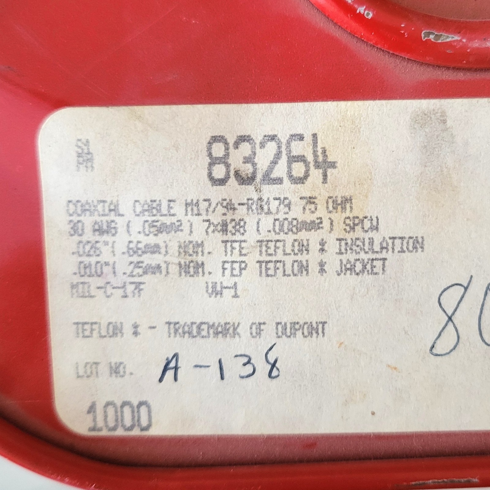 BELDEN 83264 CABLE / Coaxial Cable 30 AWG On Spool Weighs Over 7 Pounds