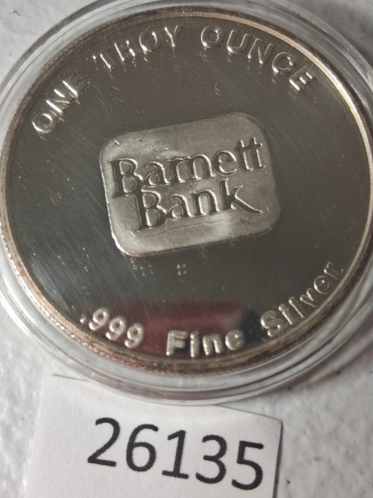 .999 Silver Silver 1 oz Round Barnett Bank W.B. Barnett Founder 1877 bb9