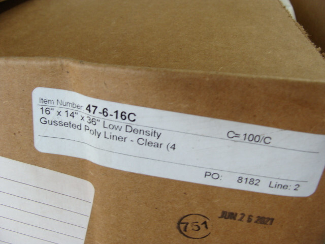 BOX OF 100 16″ X 14″ X 36″ 4 MIL LOW DENSITY GUSSETED POLY LINERS 47-6-16C