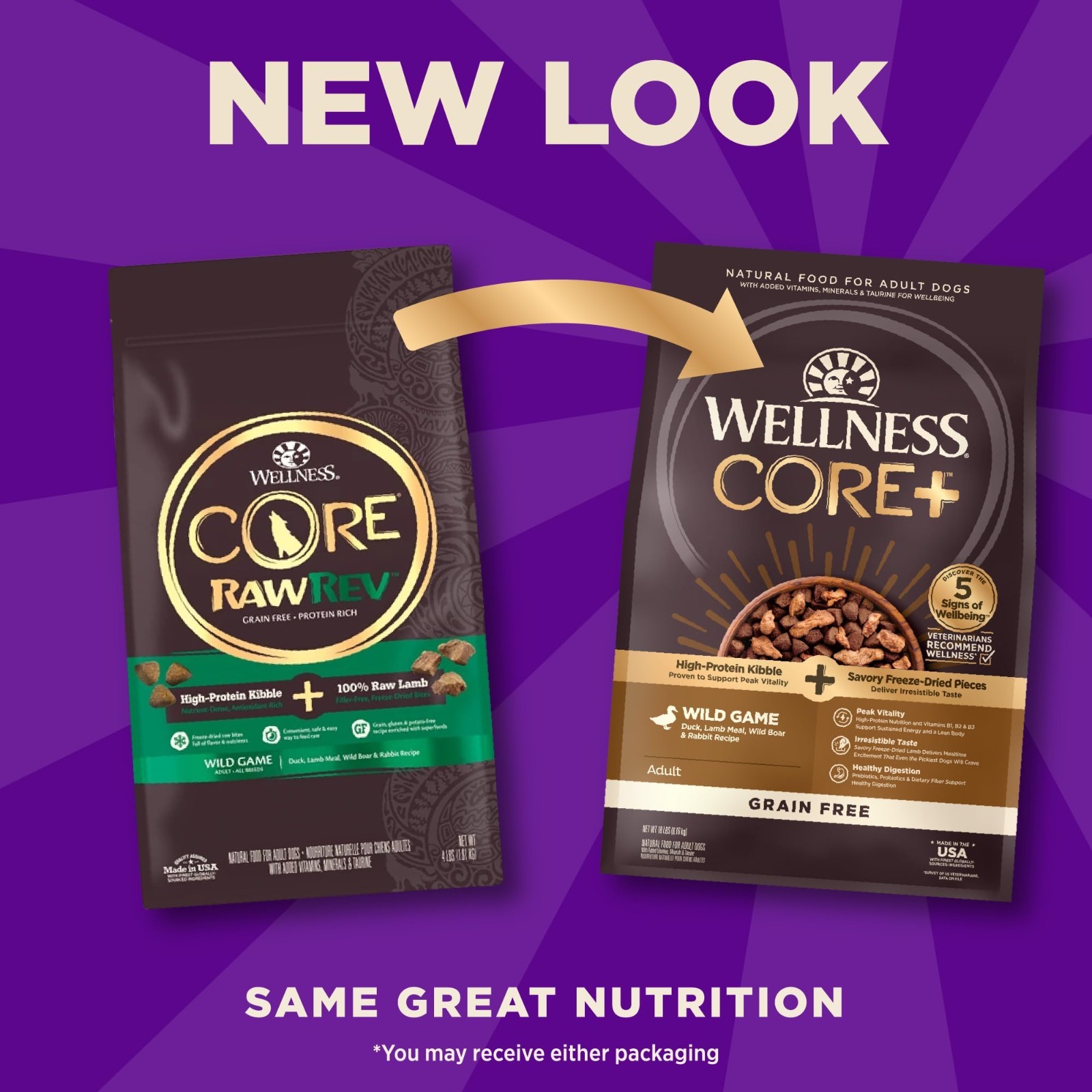 Wellness CORE+ Natural Grain Free Dry Dog Food, Wild Game Duck, 18 lb