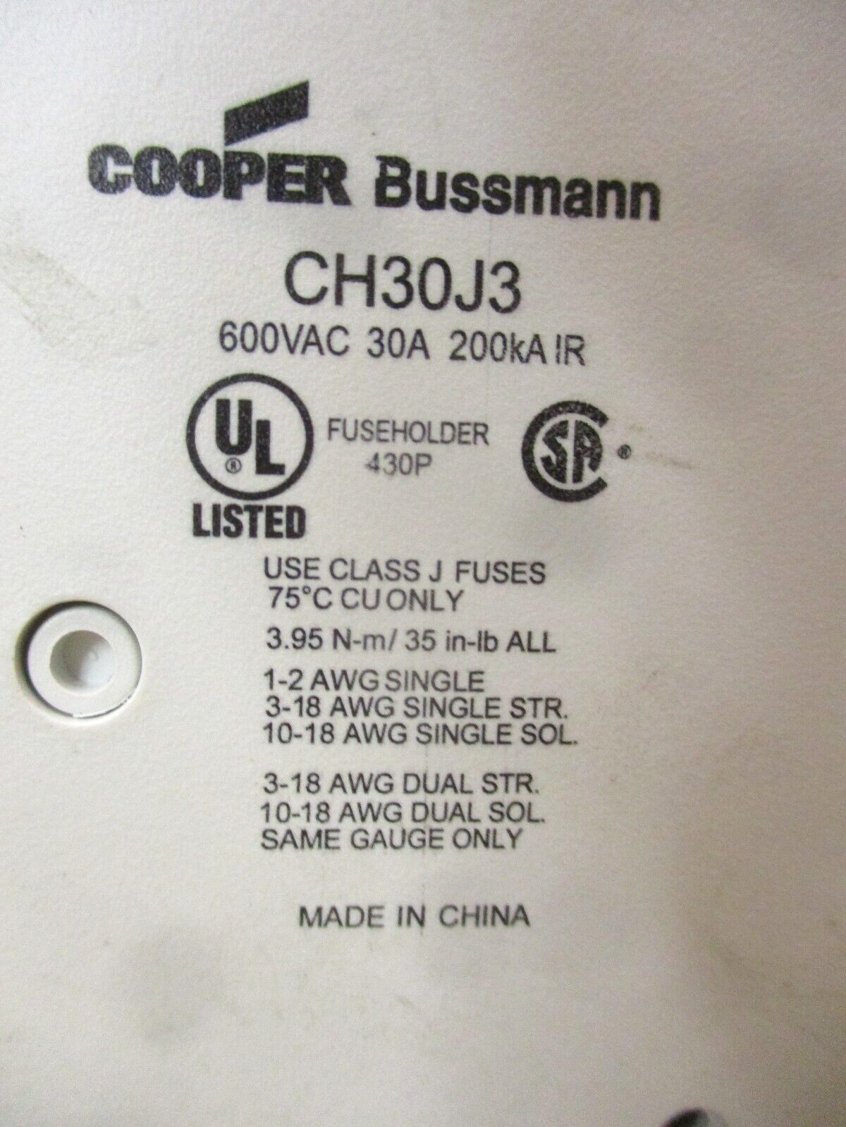 Cooper Bussmann CH30J3 Fuse Holder 30A 3 Pole 49789HM