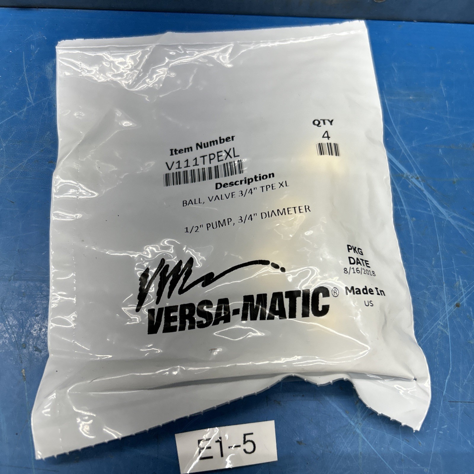 Versa-Matic V111TPEXL Ball Valve 3/4” TPE XL (qty. Of 4 In Sealed Factory Bag)