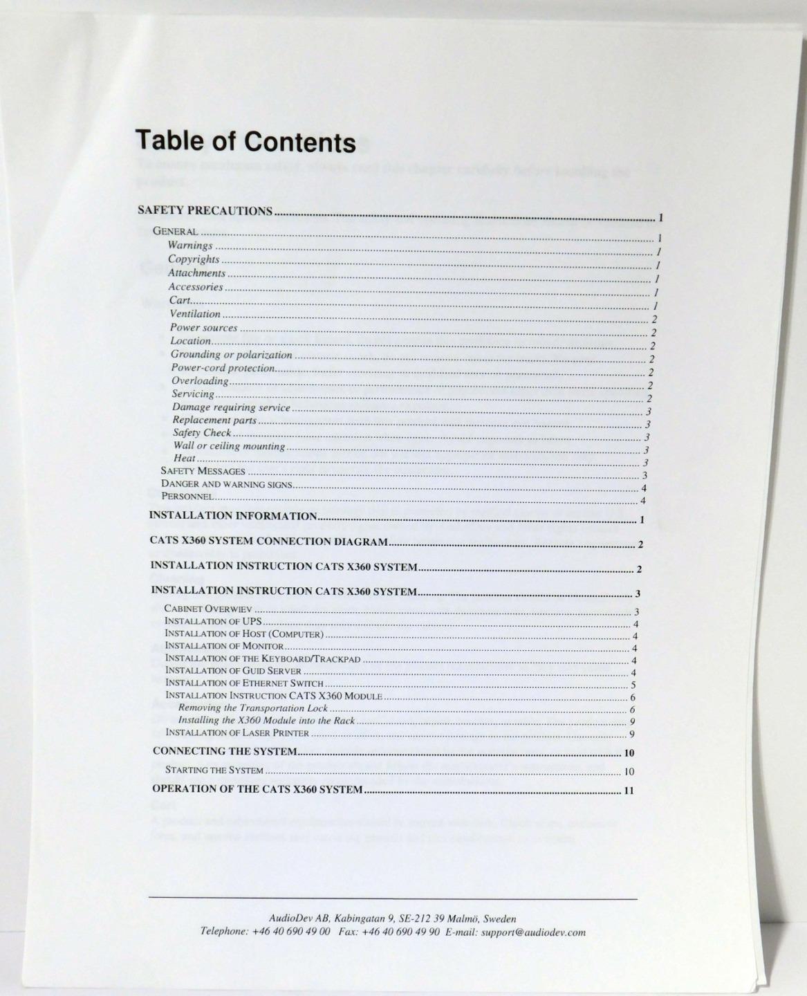 Audio Development CATS X360 Analyzers Installation Instruction Version 1.0