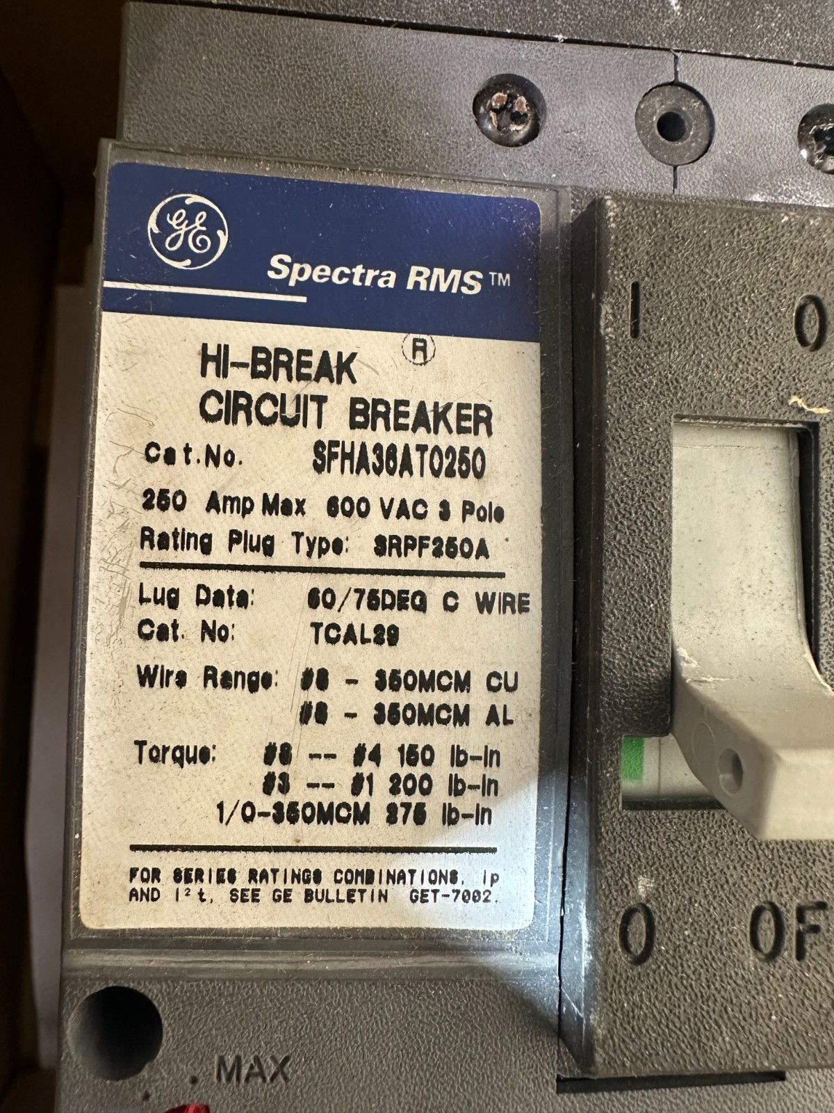 NEW GE HI-BREAK CIRCUIT BREAKER SFHA36AT0250 250 AMP BREAKER