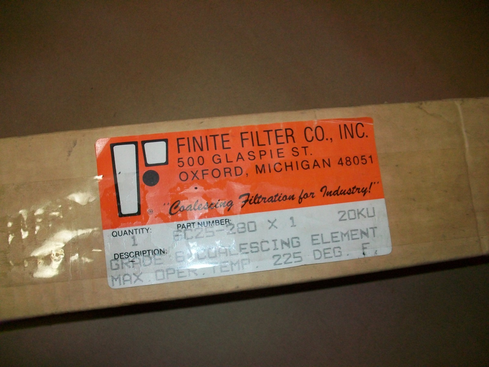 FINITE FILTER FILTRATION 6C25-280 X 1 GRADE SIX COALESCER NEW