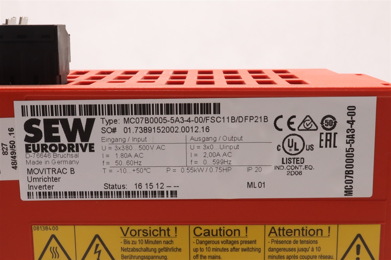 SEW EURODRIVE MOVITRAC MC07B0005-5A3-4-00/FSC11B/DFP21B