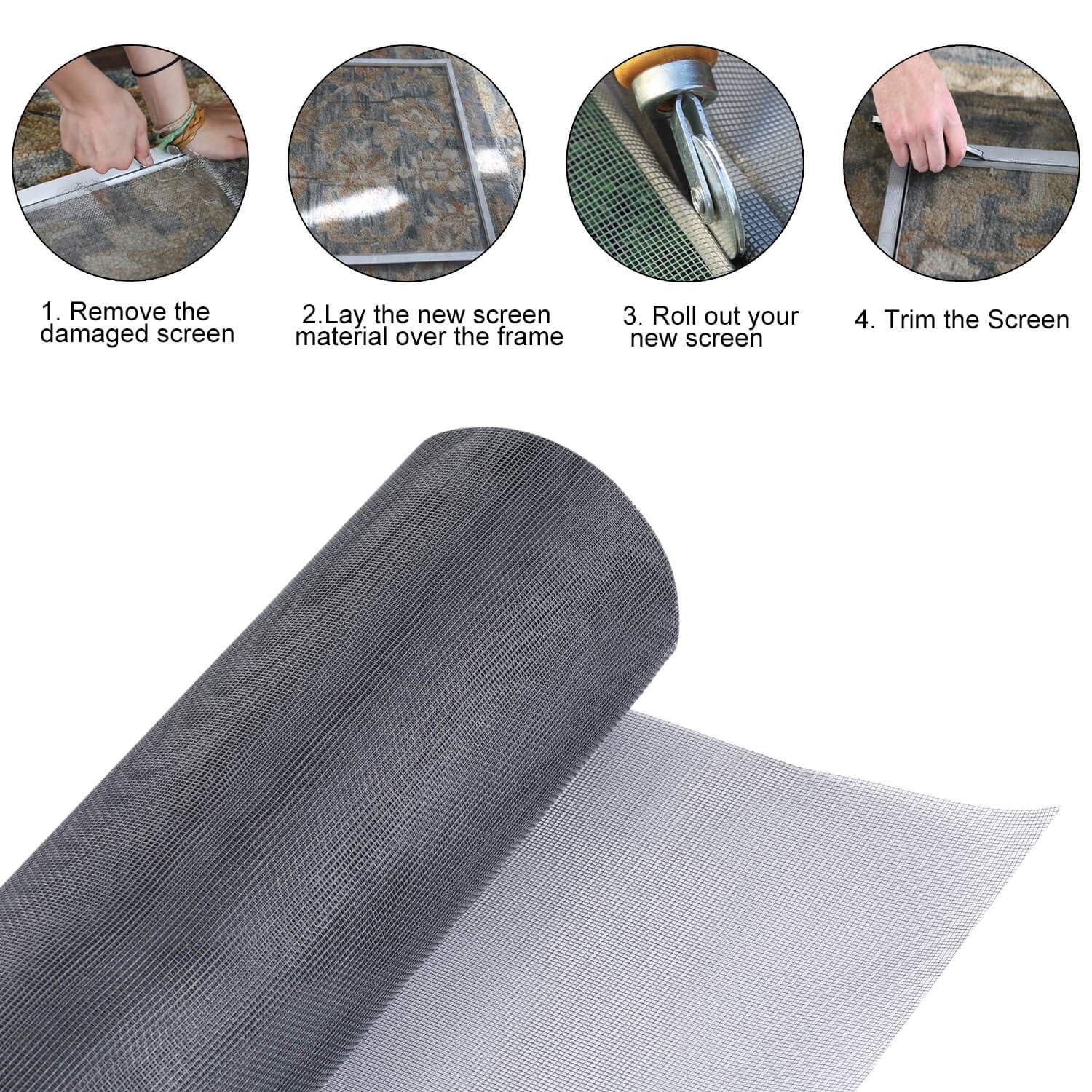 Screen Repair Kit for Windows and Doors 48” x 100″ 48″ x 100″, Gray