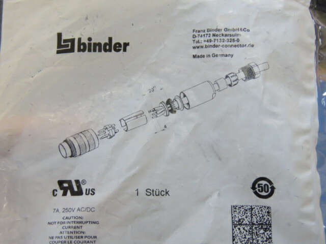 BINDER 99-5105-15-03 Qty of 1 per Lot Binder Connector, 3 contacts Cable Mount