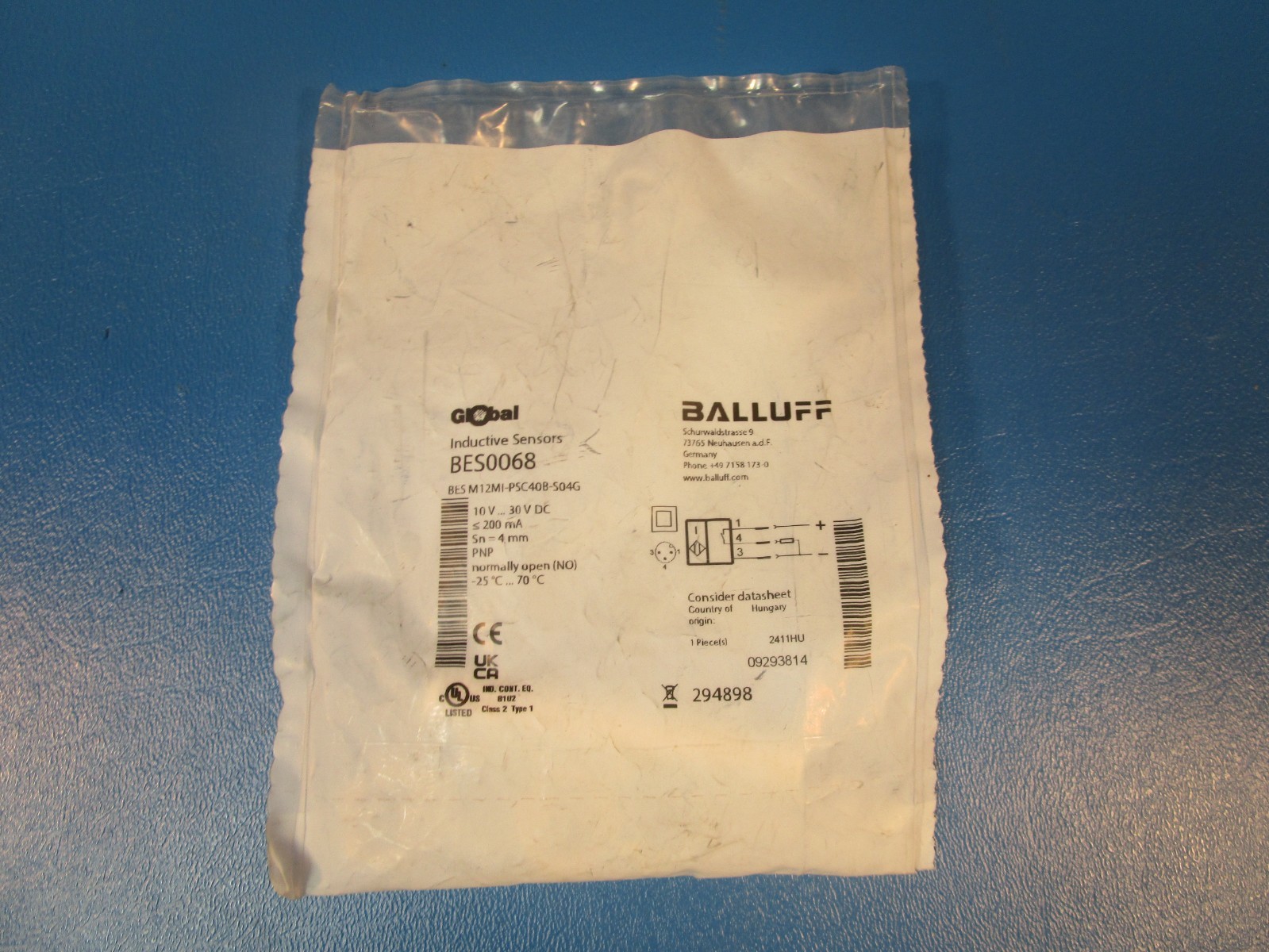 Balluff BES0068, BES M12MI-PSC40B-S04G, Inductive Sensor, Cylindrical