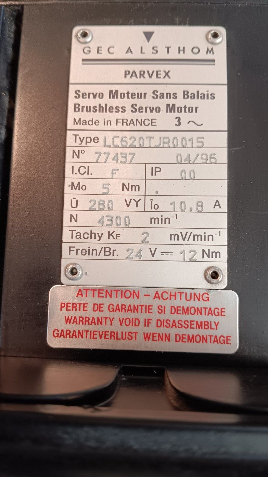 GEC ALSTHOM Parvex Servo Motor – LC620TJR0015