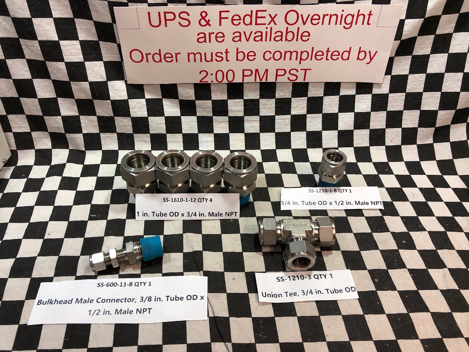 LOT OF 7 SWAGELOK SS-1610-1-12 (4X), SS-1210-1-8, SS-600-11-8, SS-1210-3#ZP12
