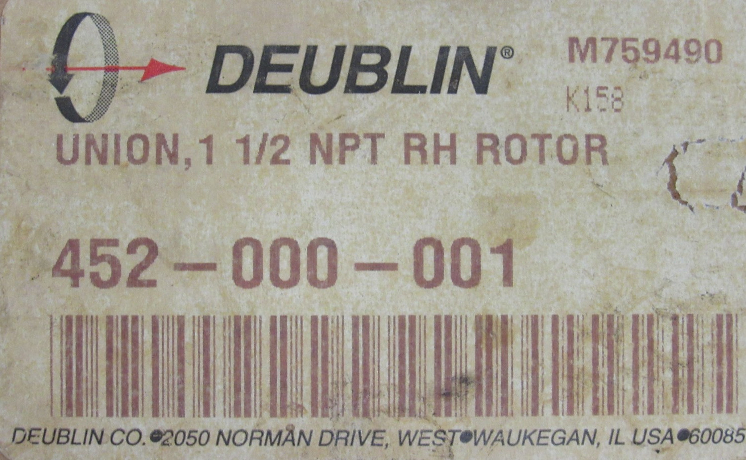 NEW DEUBLIN 452-000-001 UNION 1-1/2″ NPT RH 452000001