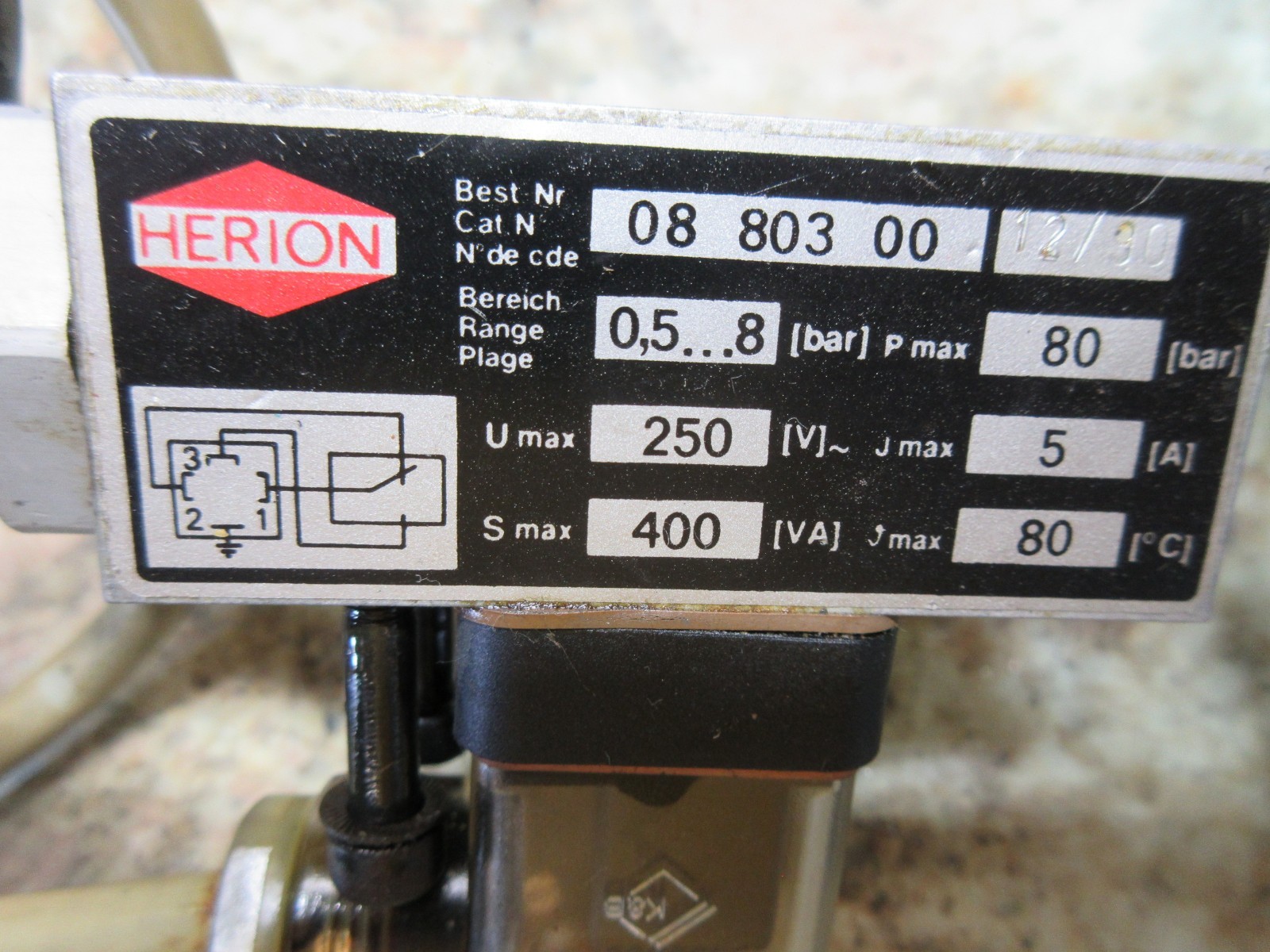 HERION VALVE BEST NR 08 803 00 12/90 CNC 0880300 THIELENHAUS EACH