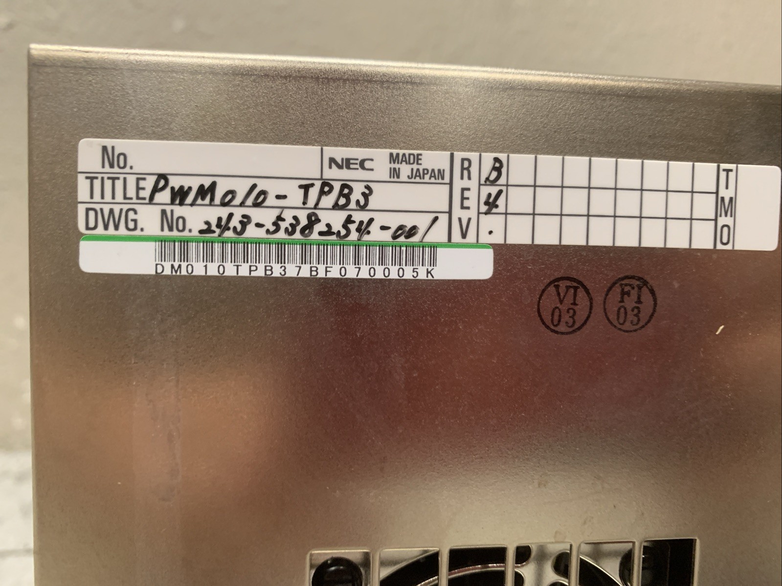 TEL TOKYO ELECTRON POWER SUPPLY PWM010-TPB3
