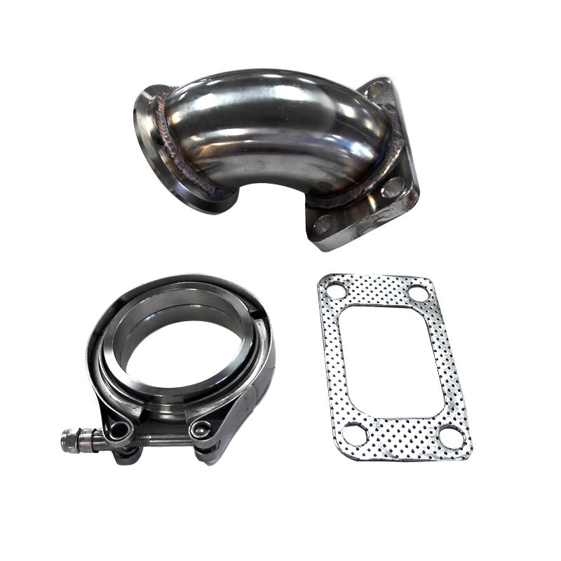 90 Degree 2.5″ V-Band T3 Turbocharger Exhaust Adapter Flange+Clamp+Gasket