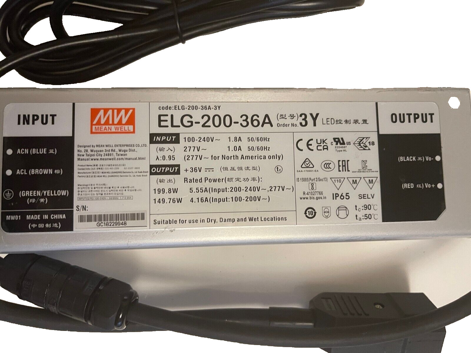 Mean Well LED driver series ELG-200-36A-3Y
