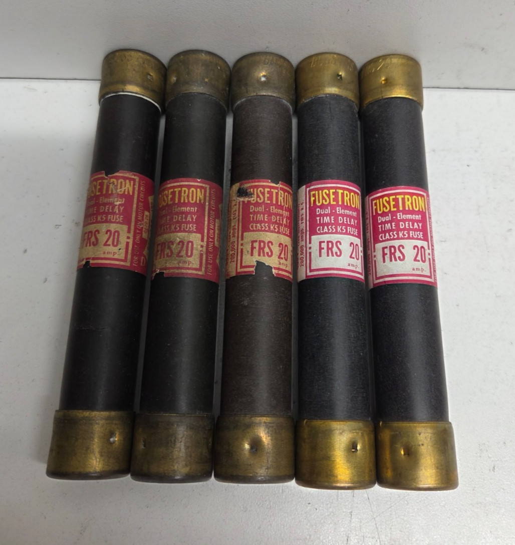 LOT OF 5 NEW NO BOX! BUSSMANN FUSETRON 20A 600V K5 FUSES FRS-20