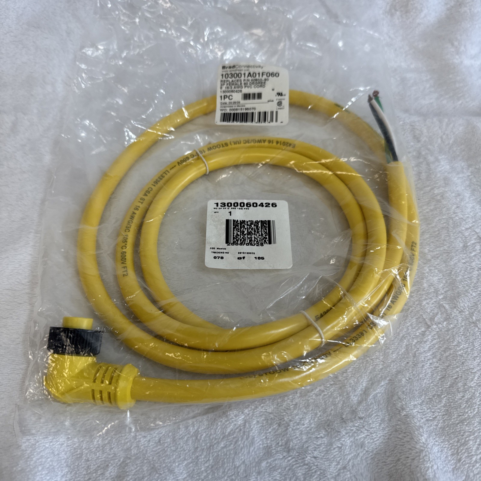 Brad Harrison Connectivity 103001A01F060 3P Female 90 Degree 6′ Cord